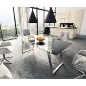 DELIFE Eetkamertafel Edge 200x100 Glas smelten rokerig zwart 3D-Relief RVS schuin