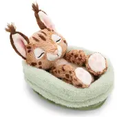 Nici pluche karakal, slapend in een mandje, bruin, 12 cm