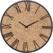 Atmosphera Nico Wandklok - Metaal en Stro, 50 cm, Beige