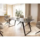 DELIFE Eettafel Edge 200x100 keramiek Laminam Nero Greco grijs metaal schuin zwart