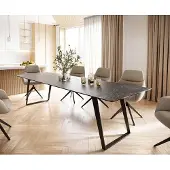 DELIFE Eettafel Edge 300x100 keramiek Laminam Nero Greco grijs metaal schuin zwart
