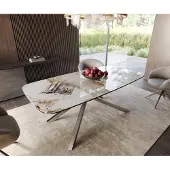 DELIFE Eetkamertafel Edge wit-beige Boot keramiek Minas Melange 200x100 kruisframe rechthoek RVS