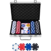 Longfield Games Pokerset in Zilveren Koffer met 200 Chips – Compleet met Kaarten, Dealer Buttons & Dobbelstenen – Engelhart