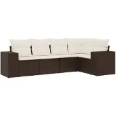 vidaXL 5-delige Loungeset met kussens poly rattan bruin