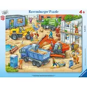 Ravensburger kinderframepuzzel, 40 stukjes, grote bouwmachines, artikelnummer 06120