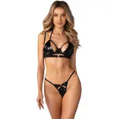 Obsessive Keira Lise - bh set - glanzend - zwart
