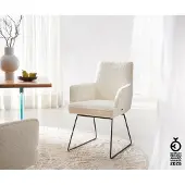 DELIFE Eetkamerstoel Heira-Flex met armleuning bouclé wit slipframe zwart pocketveer kern