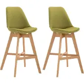 CLP Set van 2 barkrukken Cannes, bekleed met stof, met rugleuning en voetsteun | Kleur: groen, frame: naturel