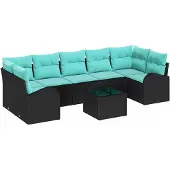 vidaXL Tuinset voor de tuin, 8 stuks, 7 zitplaatsen, zwart en turquoise