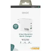 Sinox beslag 140W GaN Multi Device Wall Charger USB-C + C + A - PD -PPS-GAN , White