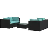 vidaXL 5-delige loungeset voor de tuin met kussens, van polyrotan, zwart