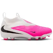Nike Phantom 6 High Academy Gras / Kunstgras Voetbalschoenen (MG) Kids Wit Felroze Zwart