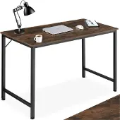 TecTake Slank Computerbureau 120 cm - Kleine Kantoortafel in Industrieel Ontwerp - Hout met Metalen Frame - Bruin