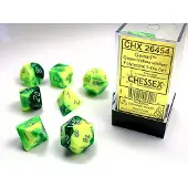 Chessex Gemini Groen-Geel Zilver Polydice Dobbelsteen Set 7 stuks
