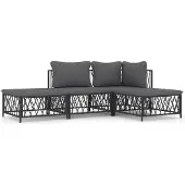 vidaXL 4-delige loungeset voor de tuin met kussens, antracietkleurig, van staal