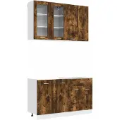 vidaXL Keukenblok LYON 4 st Gerookt eiken Bewerkt hout