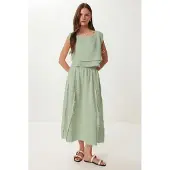 Happiness İstanbul Katoenen Mouwloze Blouse en Wijde Rok Set