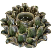 HD Collection Kaarsenhouder stoneware Groen 14,5x14,5x10,5cm