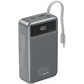 Gembird 65 W Snelladende powerbank met geïntegreerde kabels, 20000 mAh, zwart