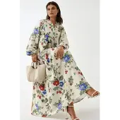 Hiccups for Kids Bloemen Linnen Voel Crew Neck Maxi Jurk