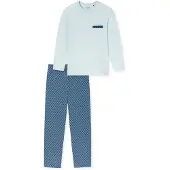 Schiesser Pyjama lang 'Comfort Nightwear' navy / lichtblauw / wolwit