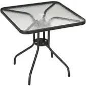 MODFU Tuintafel 76x76 cm – Vierkant met bedruppeld gehard glas – Inclusief parasolgat – Zwart metalen onderstel – Weerbestendige buiten tafel voor terras, tuin en balkon