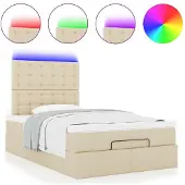 vidaXL Ottoman bed met matras en LED's 120x190cm stof crèmekleurig