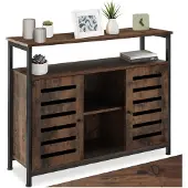 TecTake Dressoir - Wandkast met 2 deuren en open planken - Houten keukenkast - Industrieel design - Bijzettafel met plank - Zwart metalen frame - Afmeting (LxBxH) 100 x 37 x 82 cm - Donkerbruin