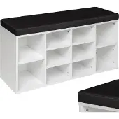 TecTake Schoenenkast - met Zitkussen - Zwart / Wit - 403174