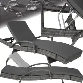 TecTake - Wicker ligstoel ligbed zonnebed - Verstelbare rugleuning (5 standen) - Incl. ligkussen met wasbare hoes - grijs - poly-rattan