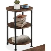TecTake Ronde Bijzettafel van Hout en Metaal - Industrieel Design, Salontafel met 3 Niveaus - Voor Woonkamer, Slaapkamer - Diameter 40 x 61 cm - Zwart Metalen Frame - (Industrieel Donkerbruin)