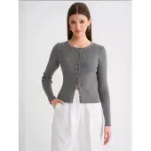 MixRay Geknoopte Slim Fit Ribbelgebreide Cardigan