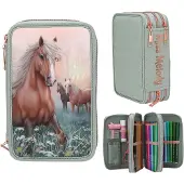 Miss Melody - Triple Pencil Case ROMANTIC FIELDS - Glittery Sage-Green