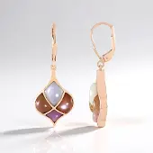 Cavill - Zilveren Oorbellen met 18K Roségoud Verguld - 9,27 ct Indiase Witte Maansteen & Roze Peruaanse Opaal - Elegant Pastel Fancy Cabochon Design