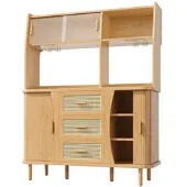 MODFU - Buffetkast - Schuifdeur Van Glas - Rattanoptiek - Houtlook