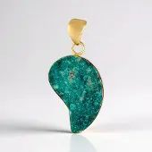 Cavill - Zilveren hanger 925 sterlingzilver verguld - 14,75 ct groene dioptaas fancy slijpsel - modern asymmetrisch design - sieraden Kazachstan