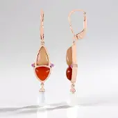 Cavill - Zilveren Oorbellen 925 Sterling Zilver Rosé Verguld - Perzik Maansteen 9,072 ct Bezel - Carneool & Witte Maansteen - Elegante Dames Sieraden