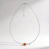 Cavill - Halsketting 925 Sterling Zilver - 2 ct Cognac Baltische Barnsteen - 9 mm Ronde Kraal - Verstelbaar 43-48 cm