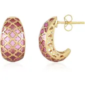 Cavill - Zilveren Oorbellen - 925 Sterling Zilver Verguld - Roze Emaille 17 mm - Geometrische, Elegante, Medium Oorbellen voor Dames