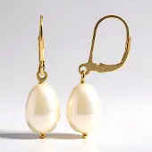 Cavill - Elegante Oorbellen 18K Goud Verguld 925 Sterling Zilver - Witte Zoetwaterparels 12x8 mm Druppelvorm - Stijlvol Leverback - 31 mm