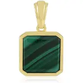 Cavill - Zilveren hanger met 6,029 ct Malachiet uit DR Congo - 925 Sterling Zilver Verguld - Antieke kussenslijpvorm - Elegant groen sieraad