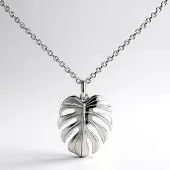 Cavill - 925 Sterling Zilver Ketting - Gerhodineerd - Monstera Blad Hanger - Elegante Tropische Sieraden - Unisex Verstelbaar 45 cm