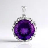 Cavill - Zilveren Hanger - 925 Sterling Zilver Gerhodineerd - Zambia Amethist Rond 10,1 ct - Elegante Paarse Edelsteen - Luxe Amethist Sieraad Dames