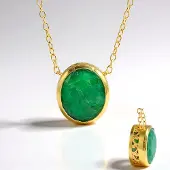 Cavill - Zilveren Halsketting met 4 86 Ct Ovale Smaragd Put D8 Uit Zambia - 925 Sterling Zilver Verguld - 50 Cm Ketting - Elegant Bezel Design
