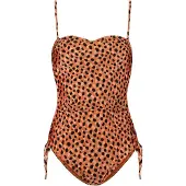 Beachlife strapless badpak met beugel met panterprint oranje/zwart Dames