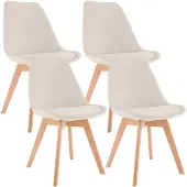 CLP Stoelen Linares (set van 4) - fluweel, natuurlijke houten poten - Crèmekleurig