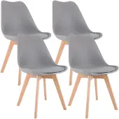 CLP 4-delige set Linares eetkamerstoelen met rugleuning en gestoffeerd op beukenhouten frame Kunststof/grijs
