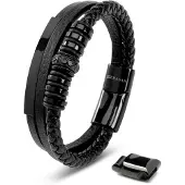 SERASAR Premium Lederen Armband Heren [Shine] - Zwart 20cm - Zijn Huwelijkscadeau