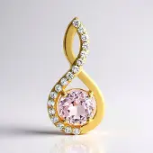 Cavill - Zilveren Hanger met Kunziet en Zirkonen - 925 Sterling Zilver Verguld - 6 mm Roze Kunziet Rond - 1,22 ct - Elegant S-vormig Design