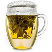 Creano theeglas all in one, grote theekop met glazen filter en deksel, 400ml een ideale theezetter
